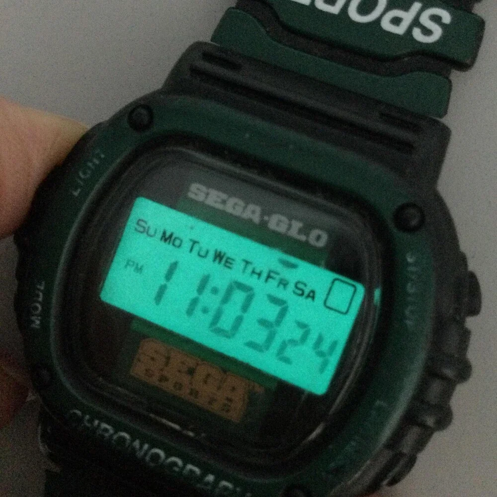 Vintage SEGA-GLO Sega Sports Mens Watch 43mm Digital Chronograph New Battery